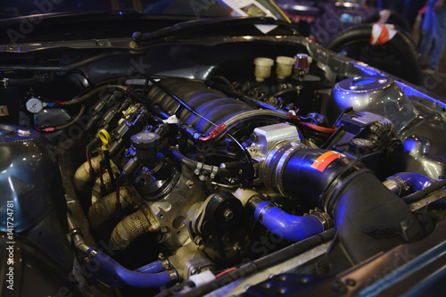 Sport car custom engine under the hood