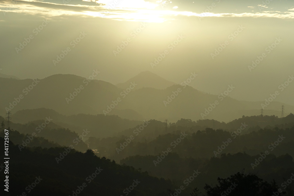 Obraz premium Colorful evening view of the wall mount and light sunset ,China.