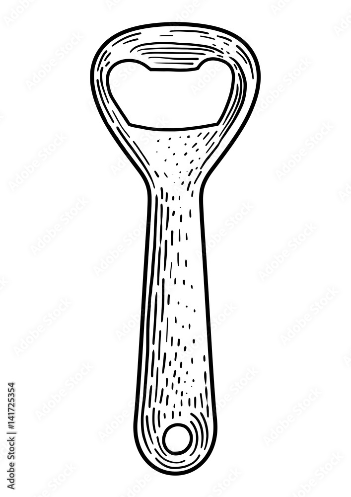 Bottle opener illustration, drawing, engraving, ink, line art, vector Bottle opener illustration, drawing, engraving, ink, line art, vector