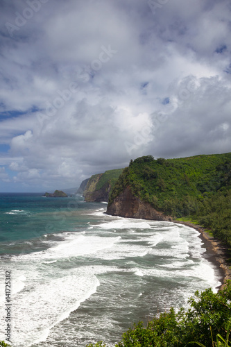 Blick am Pololu Valley auf die Nordküste von Big Island, Hawaii, USA.