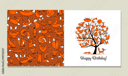 Greeting card with foxy tree design