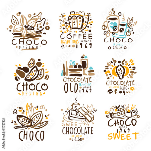 Chocolate Traditions Colorful Graphic Design Template Logo Series,Hand Drawn Vector Stencils