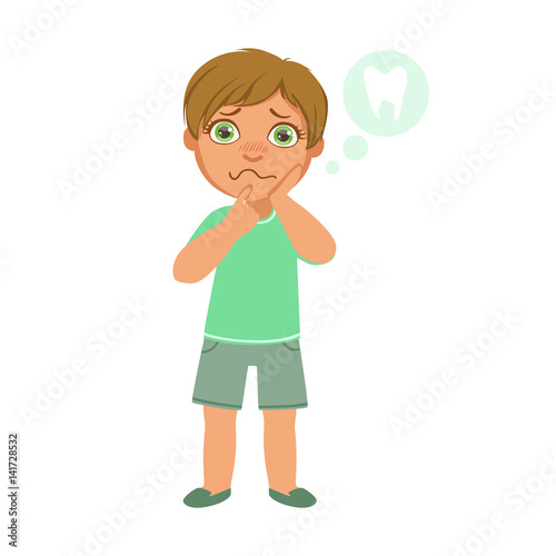 Boy And Tooth Pain,Sick Kid Feeling Unwell Because Of The Sickness, Part Of Children And Health Problems Series Of Illustrations