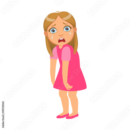 Girl Feeling Bad And Weak,Sick Kid Feeling Unwell Because Of The Sickness, Part Of Children And Health Problems Series Of Illustrations
