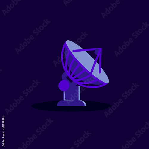 Flat style icon with satellite dish. Radio telescope track the stars.