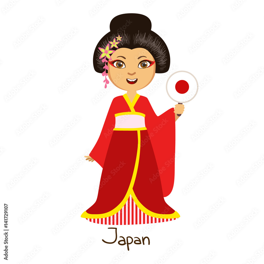 Girl In Japan Country National Clothes, Wearing Kimono Traditional For The Nation Girl In Japan Country National Clothes, Wearing Kimono Traditional For The Nation