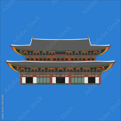 Gyeongbokgung South Korea country design flat cartoon elements. Travel landmark, Seoul tourism place. World vacation travel city sightseeing Asia building collection. Asian architecture isolated