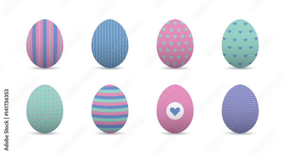 Set of colorful realistic easter eggs. Vector illustration