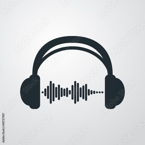 Icono plano auriculares con ondas sonido en fondo degradado