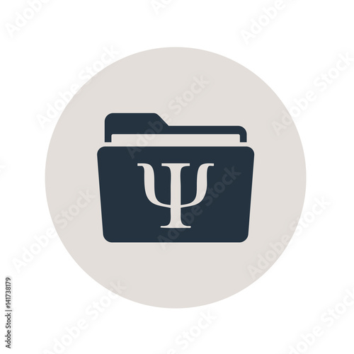 Icono plano carpeta con simbolo Psi en circulo gris