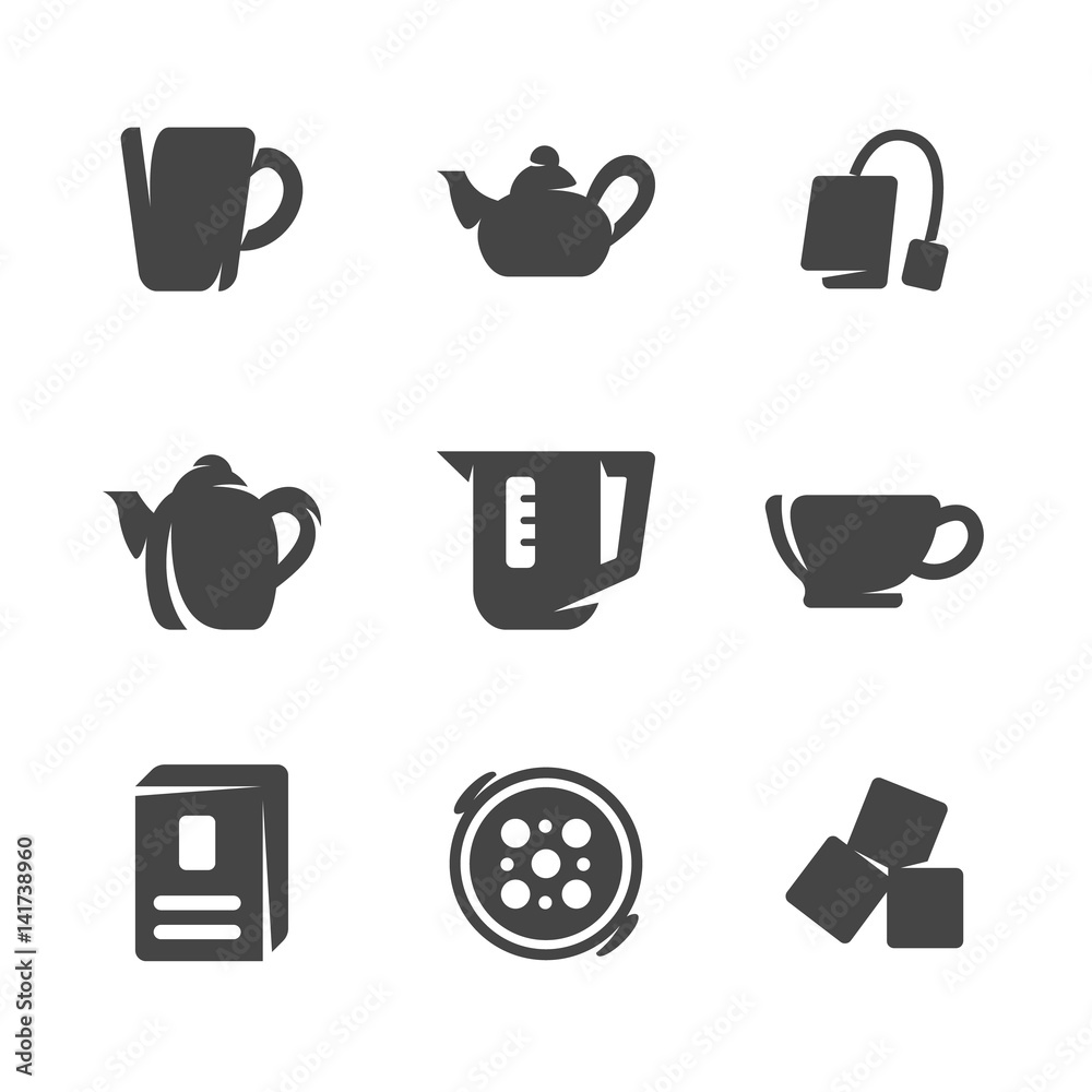 Fototapeta premium Modern icons set silhouettes of tea