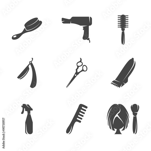 Modern icons set silhouettes of hairdressing tools