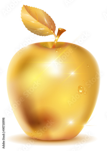 Golden apple with drop of dew