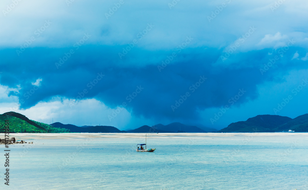Minh Chau Beach on Quan Lan Island, Vietnam on the occasion of the storm