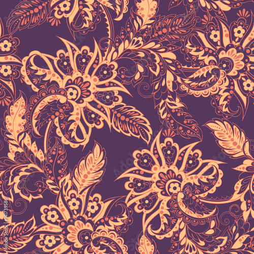 Seamless pattern in indian style. Floral vector illustration