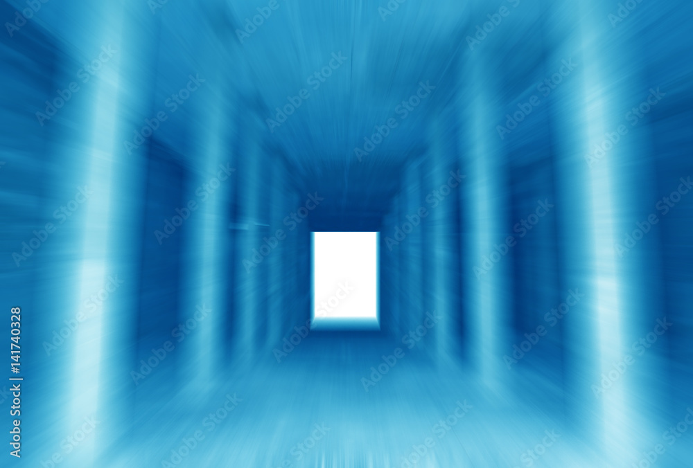 Abstract zoom blue light and entrance or exit gate