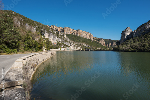 Landscape of Ebro river and Sobron dam in El Sobron canyon, north Burgos province, castilla y Leon, Spain.