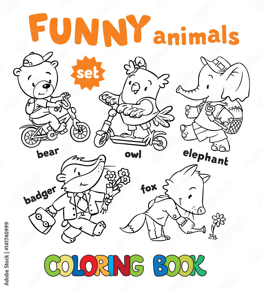 Coloring book set of funny baby animals