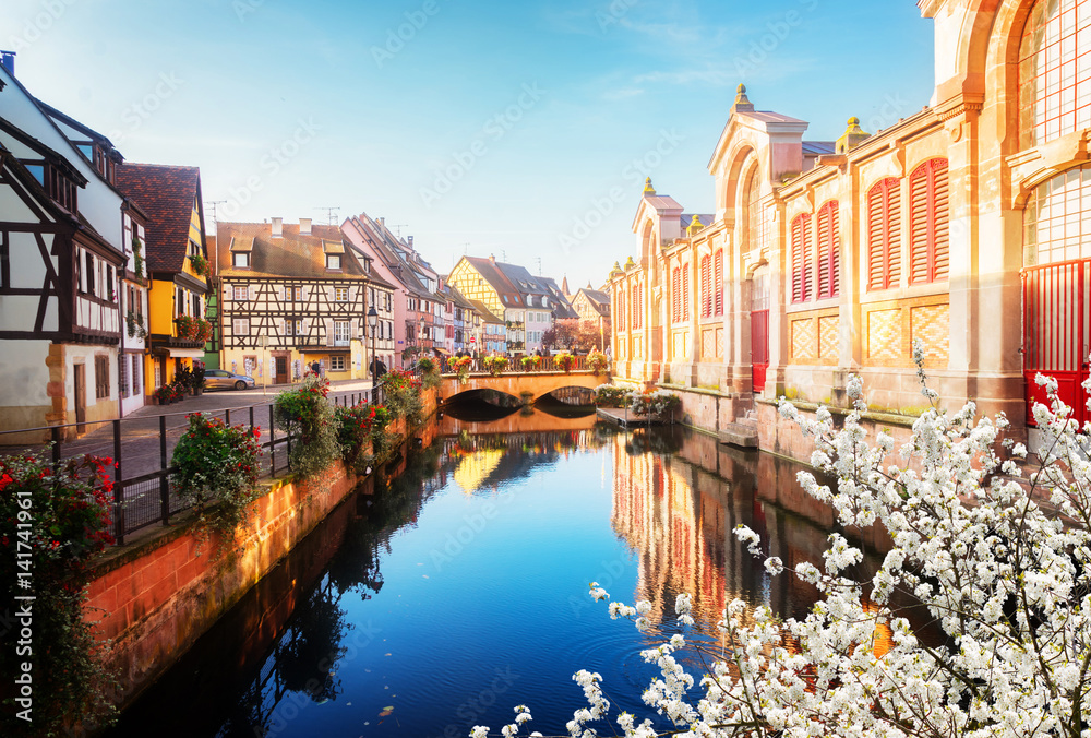 canal of Colmar, beautiful town of Alsace at spring, France