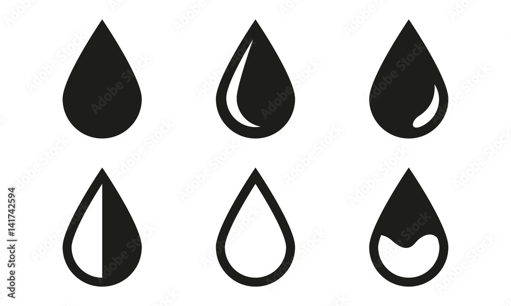 Drop icons set isolated on white background. Black water drop symbols. Vector illustration. Drop icons set isolated on white background. Black water drop symbols. Vector illustration.