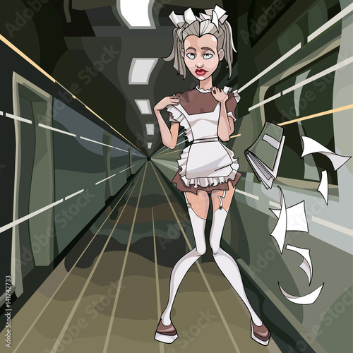 cartoon woman dressed in a Soviet school clothes