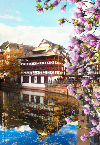 Petit France medieval old town district of Strasbourg at spring, Alsace France