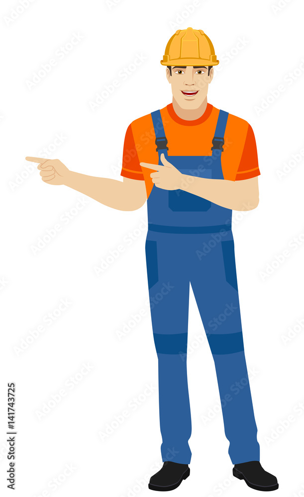 Builder howing something beside of him