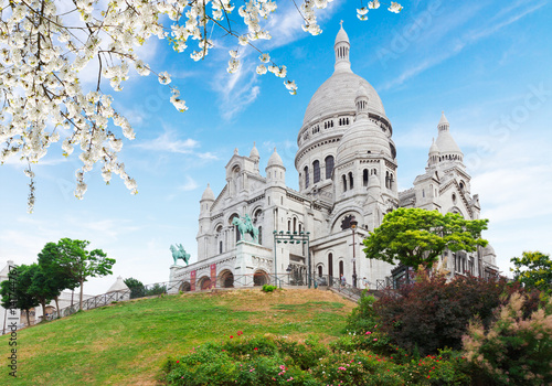 view of world famous Sacre Coeur church at spring, Paris, France
