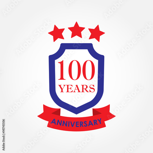 100 years anniversary icon or emblem. 100th anniversary label. Celebration, invitation and congratulation design element. Colorful vector illustration.