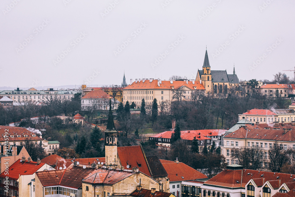 the view over the red roofs of Prague's centre