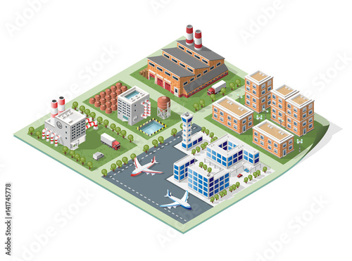 Set of Isolated High Quality Isometric City Elements on White Background