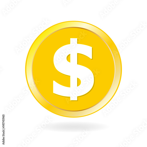 Coin icon. Gold coin with dollar and money sign. Vector illustration.