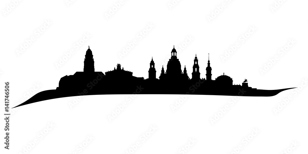 Die Skyline von Dresden als Silhouette. Vektorskyline mit Zwinger, Semperoper und Frauenkirche.