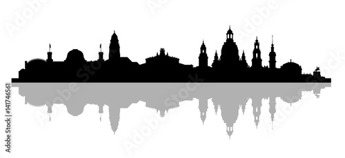 Die Skyline von Dresden als Silhouette. Vektorskyline mit Zwinger, Semperoper und Frauenkirche.