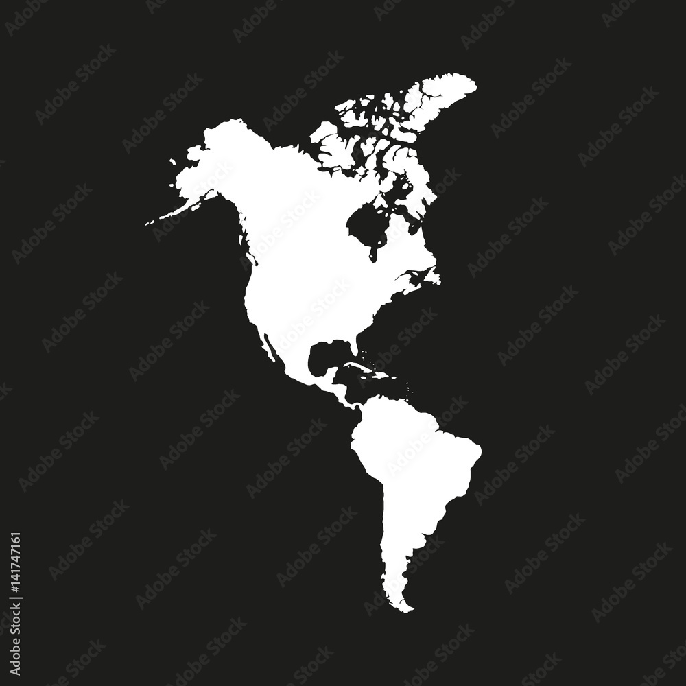 North and South America. Mainland America. Modern Map - America with all countries complete North and South America. Mainland America. Modern Map - America with all countries complete