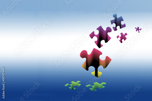 Illustration of Puzzle pieces falling down from sky