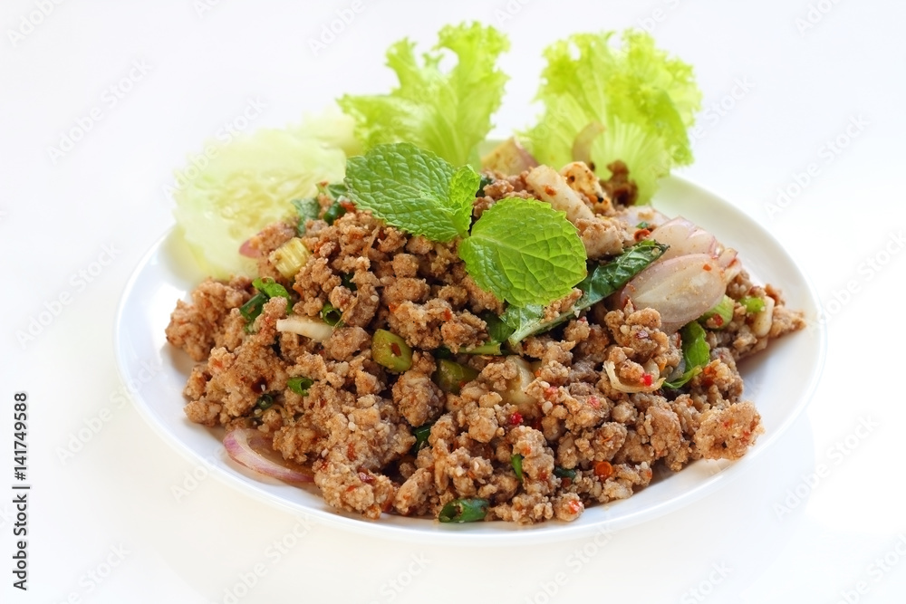 Spicy minced pork salad. Spicy minced pork salad.