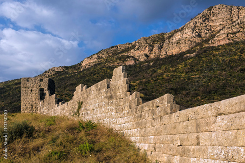 Part of the fortifications in the archaeological site of ancient Messene in Peloponnese  Greece