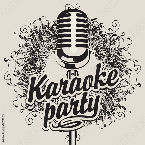 Vector Banner with microphone and inscription karaoke party on the art background