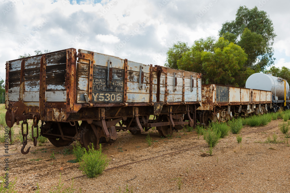 Old rusty cargo railway carriage at steam train depot Old rusty cargo railway carriage at steam train depot