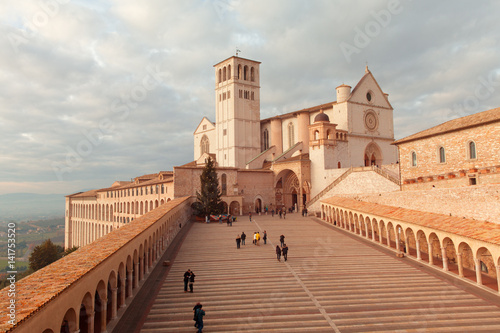 Europe,Italy,Perugia distict,Assisi..The Basilica of St. Francis at sunset photo
