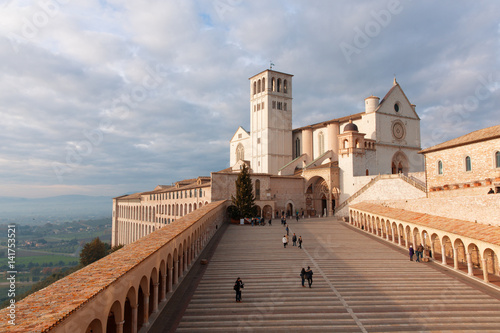 Europe,Italy,Perugia distict,Assisi..The Basilica of St. Francis at sunset