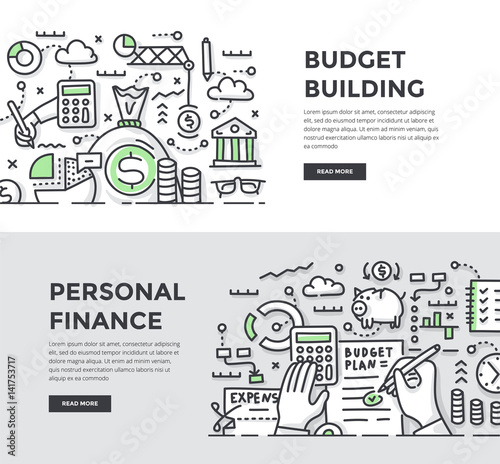 Budget Building & Personal Finance Doodle Banners