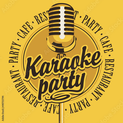 Vector Banner with microphone and inscription karaoke party