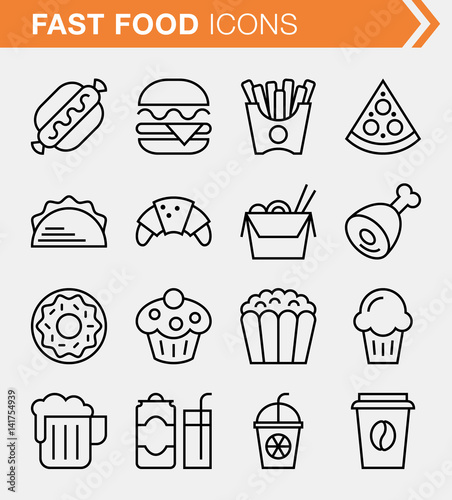 Set of pixel perfect fast food icons for mobile apps and web design.