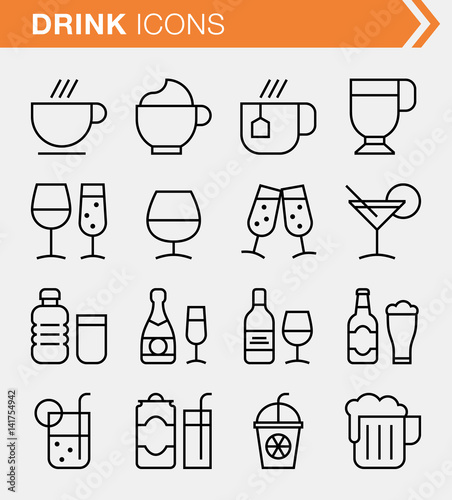 Set of pixel perfect drink icons for mobile apps and web design.