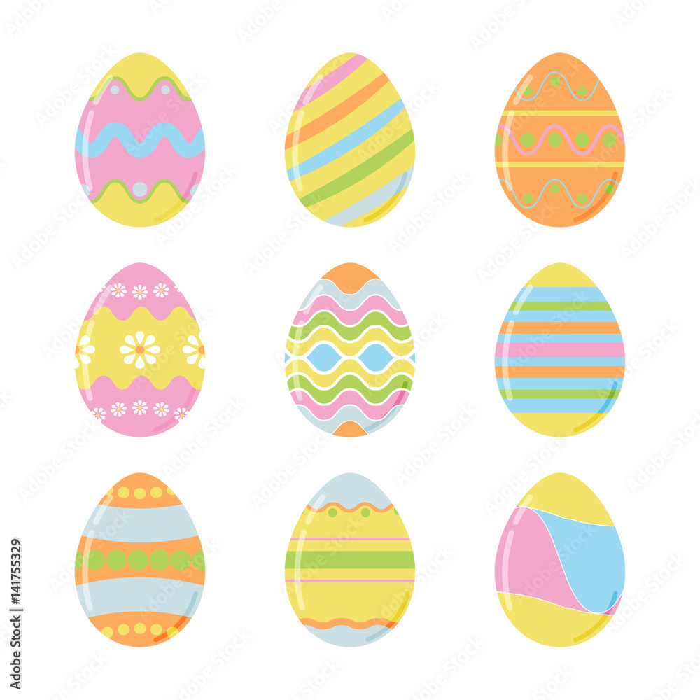 Set of vector Easter eggs for Easter holidays design. Isolated on white.