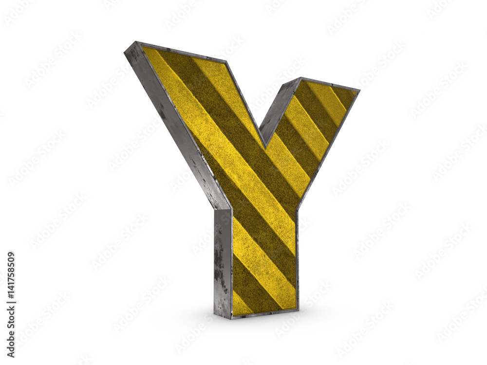Uppercase yellow Letter Y - heavy iron extruded letter industrial style on white background Uppercase yellow Letter Y - heavy iron extruded letter industrial style on white background