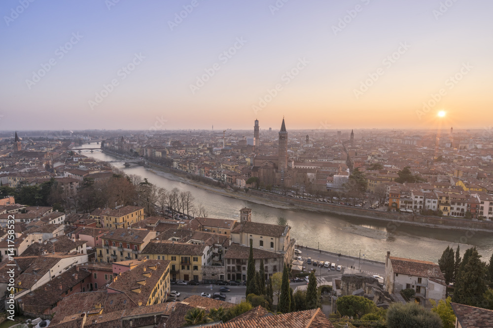 Verona, Veneto, Italy. Panoramic view of Verona from Piazzale Castel San Pietro Verona, Veneto, Italy. Panoramic view of Verona from Piazzale Castel San Pietro