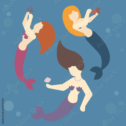 Flat mermaids vector